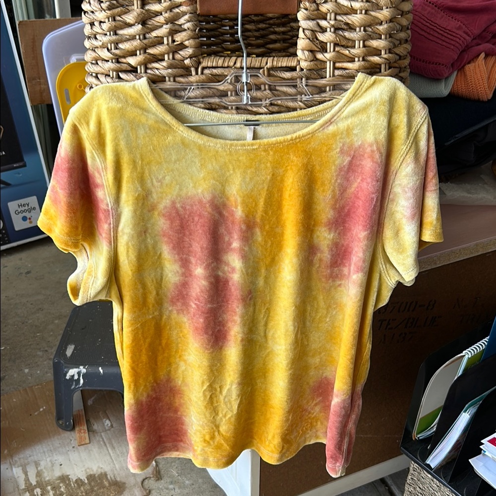 Free People | Yellow, Pink, Orange velvet Short Sleeve Tie-Dye Tee